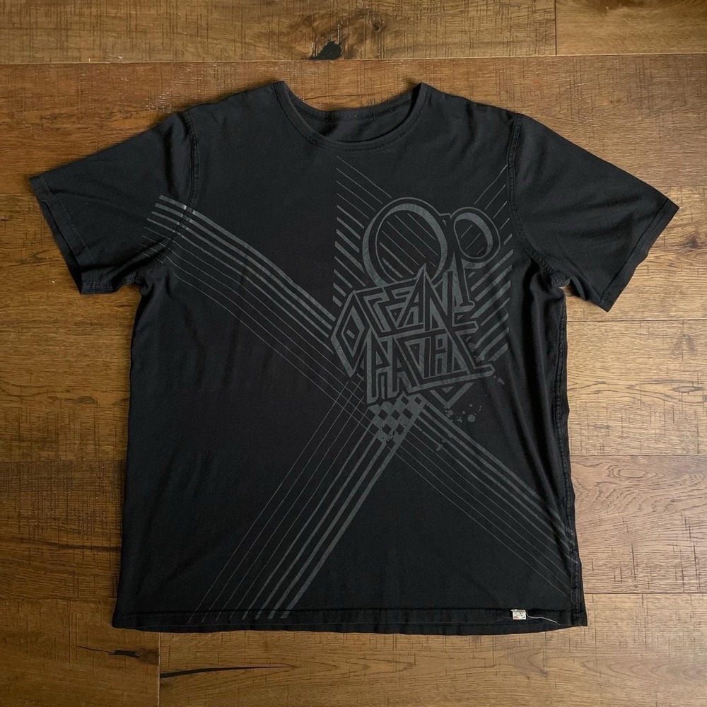 Ocean Pacific T-Shirt Mens XXL Black Reversible Y2K Frutiger Striped Surf Skater